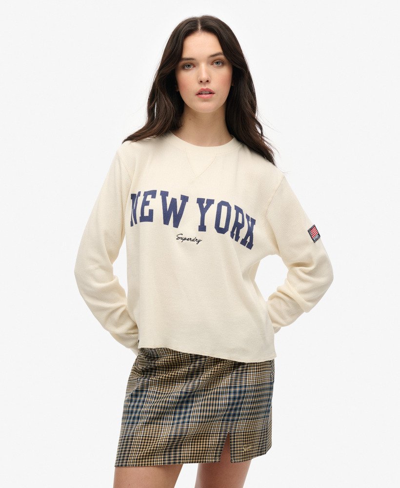 sportowa niezbędna graficzna bluzka z długim rękawem w kolorze desert bone off white