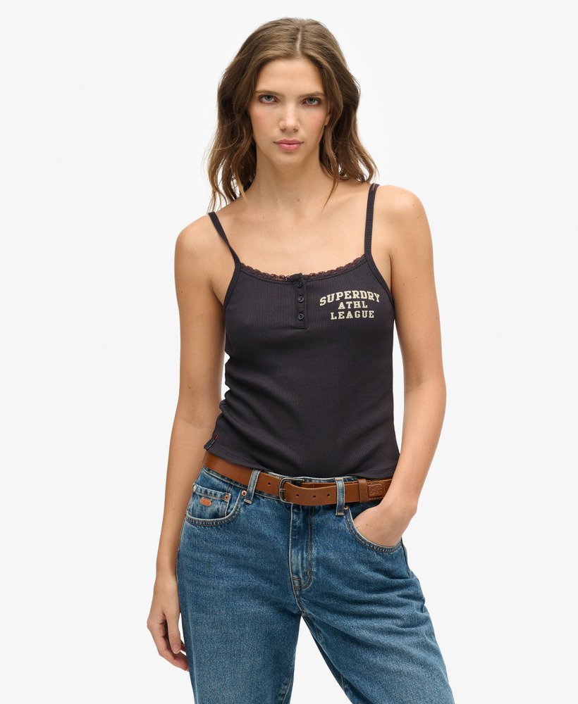 koszulka athletic essentials graphic button cami top w kolorze antracytowym