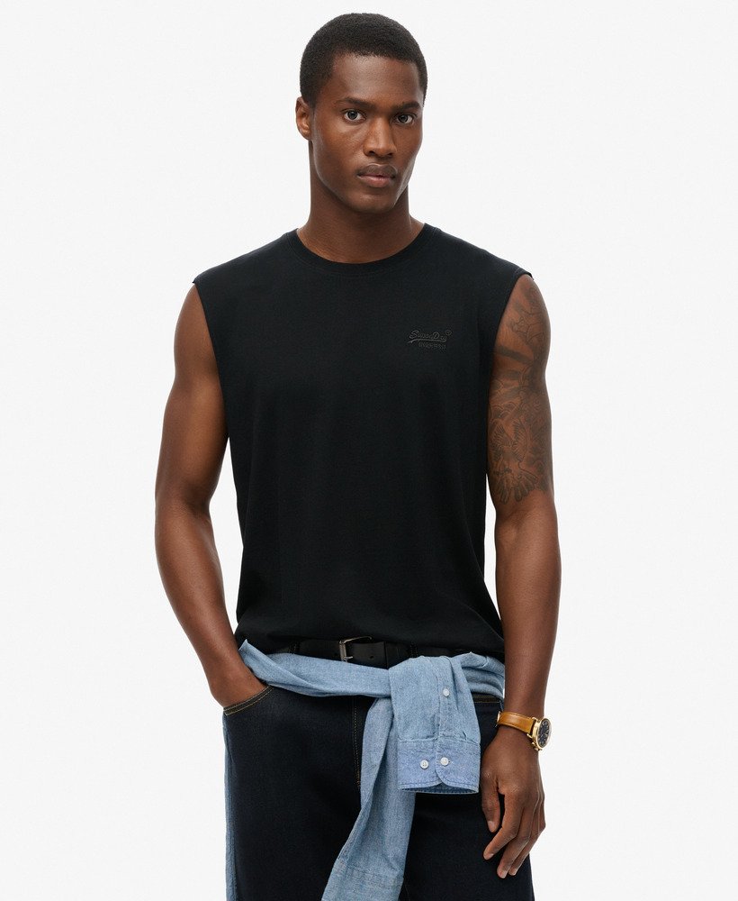 czarny organiczny bawełniany top z logo essential