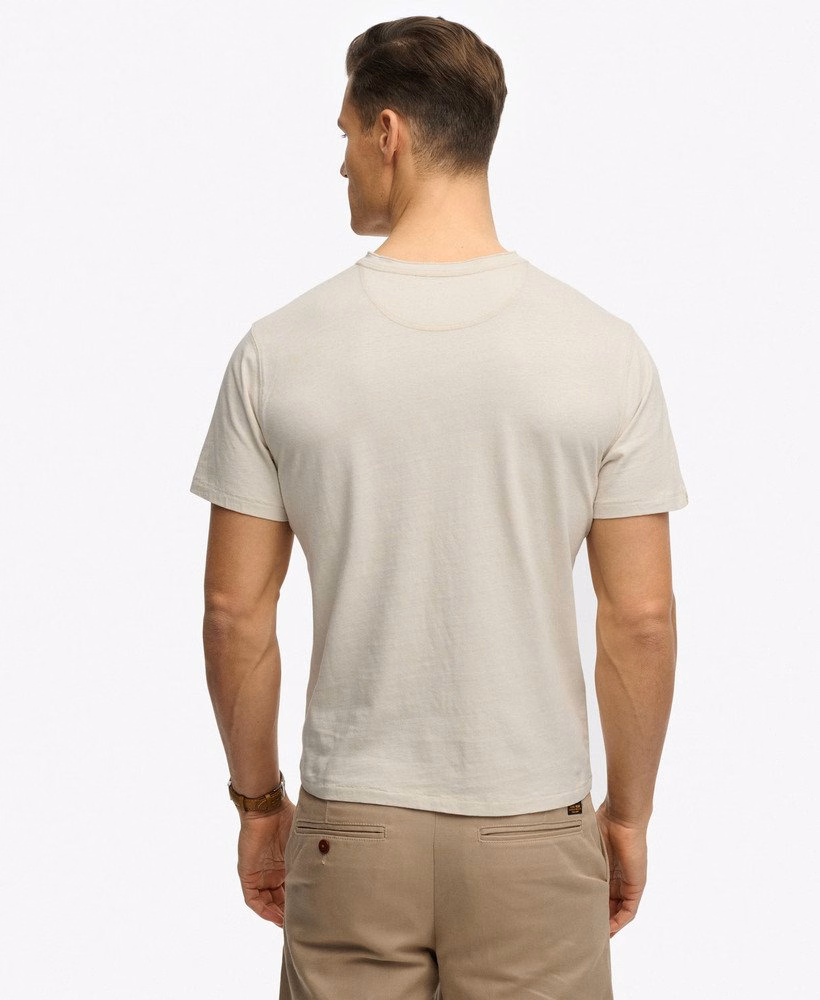 Klasyczny bawełniano-lniany T-shirt z krótkim rękawem Henley