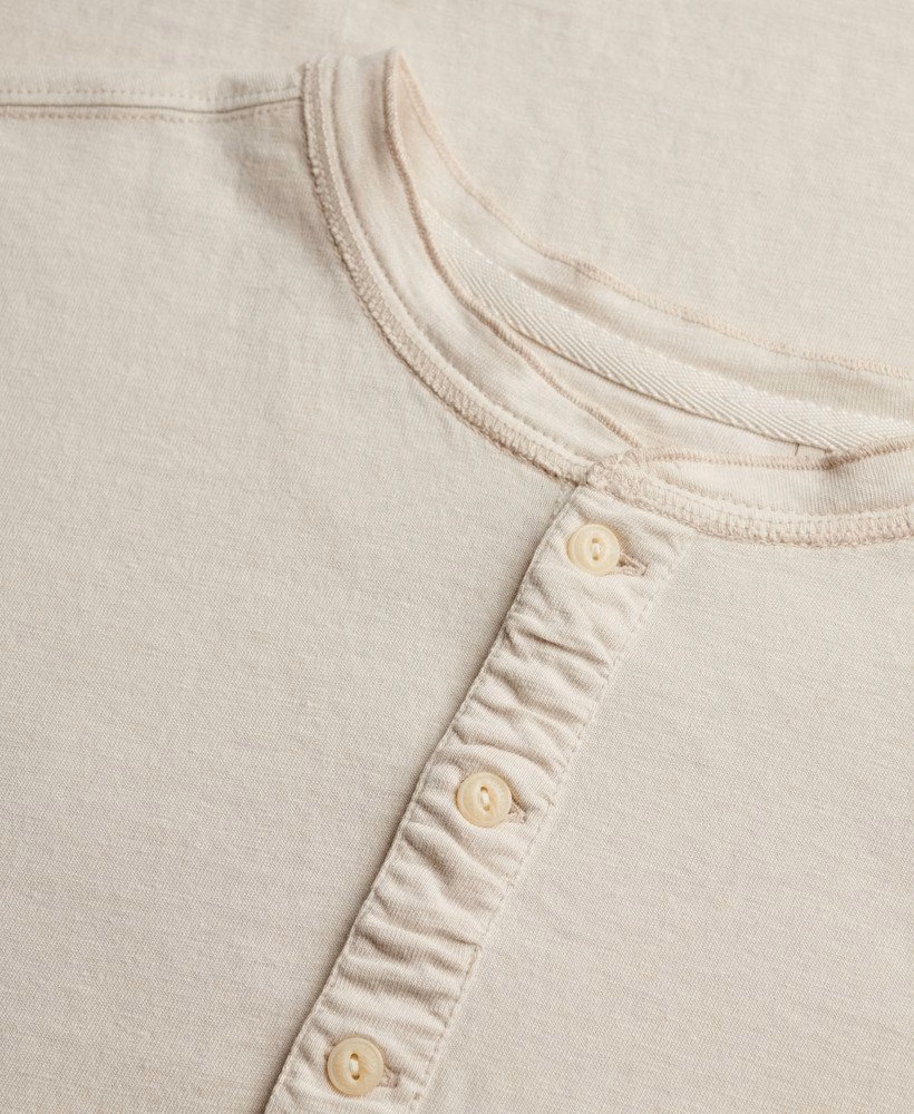 Klasyczny bawełniano-lniany T-shirt z krótkim rękawem Henley