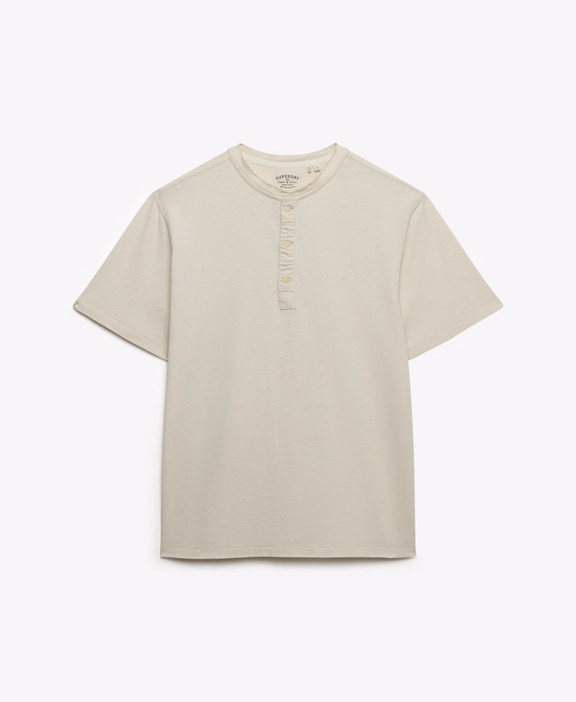 Klasyczny bawełniano-lniany T-shirt z krótkim rękawem Henley