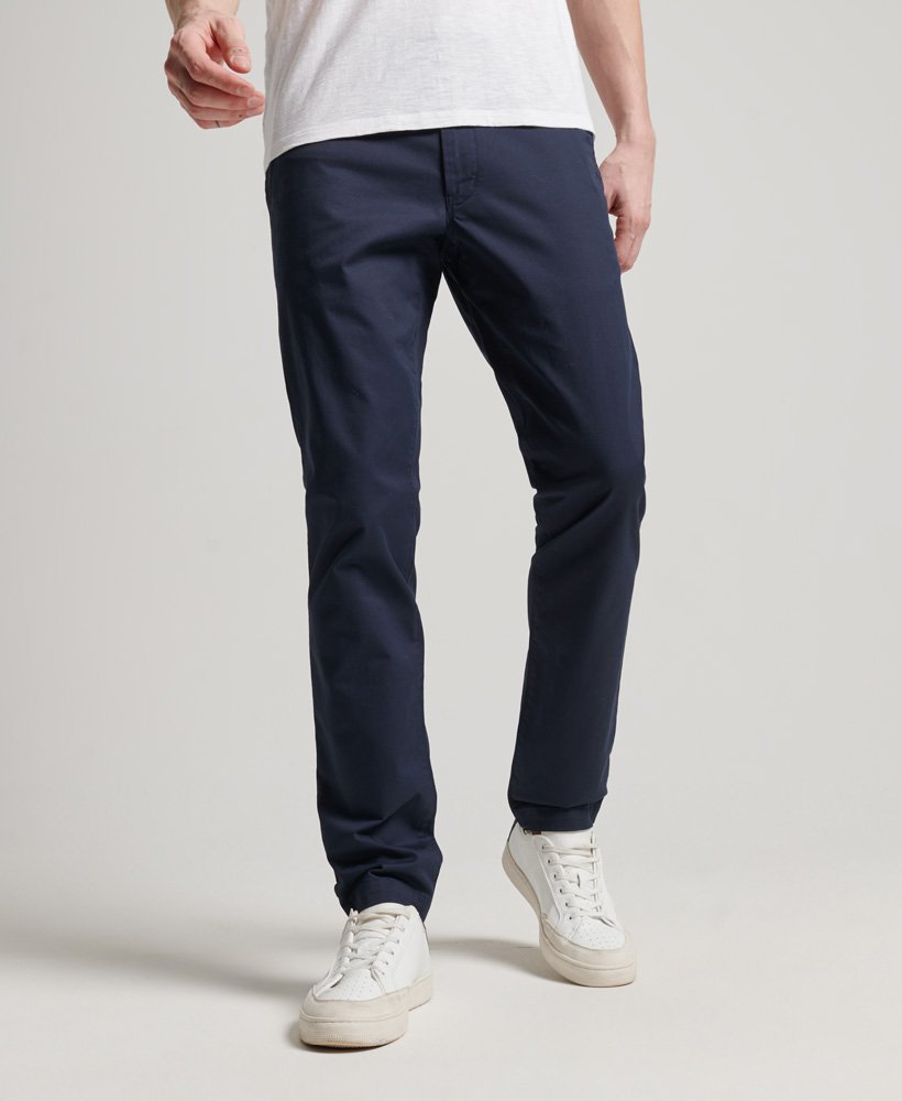 dopasowane zwężane elastyczne chinosy w kolorze rinse navy