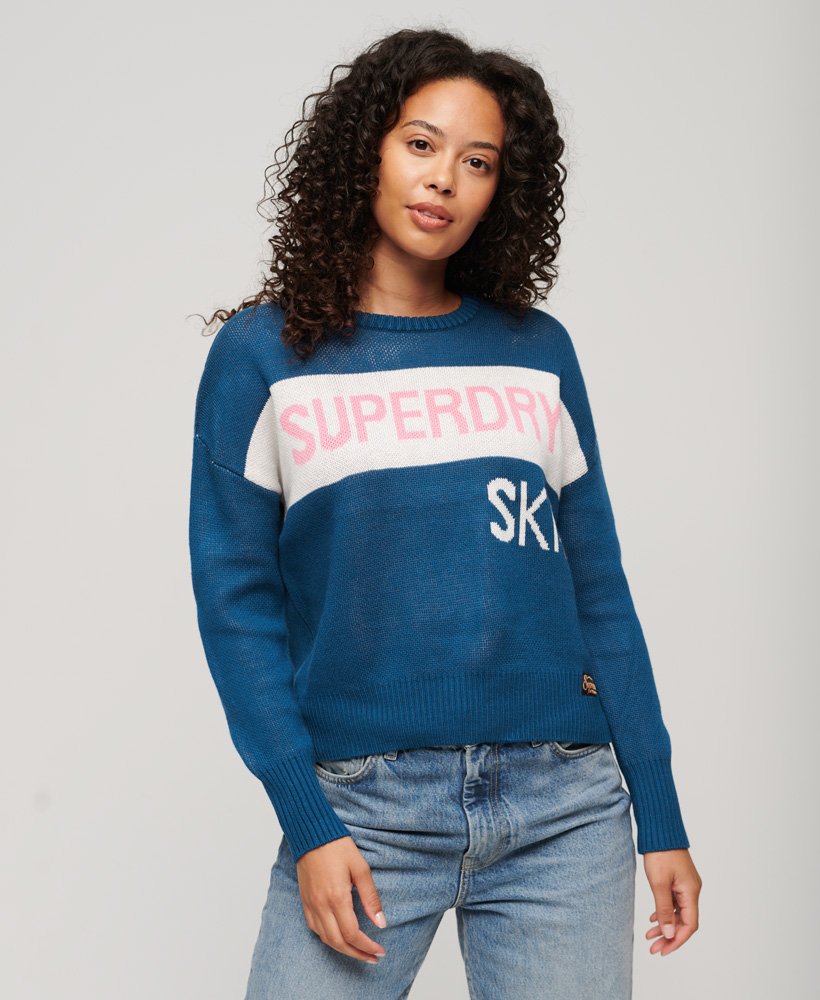 retro sweter narciarski z dzianiny w kolorze true indigo