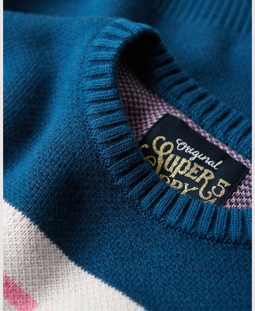 retro sweter narciarski z dzianiny w kolorze true indigo