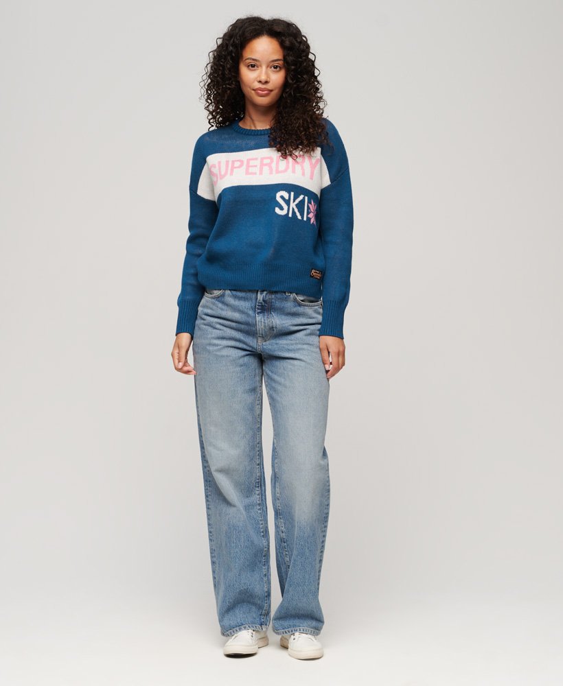 retro sweter narciarski z dzianiny w kolorze true indigo