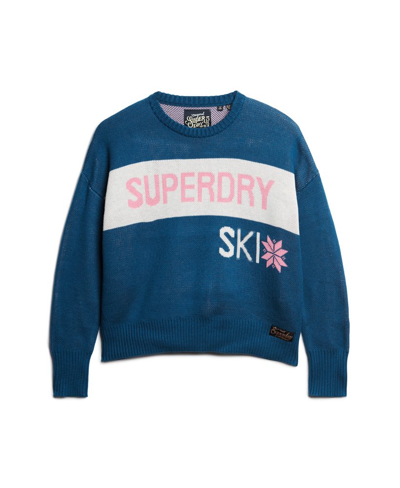 retro sweter narciarski z dzianiny w kolorze true indigo