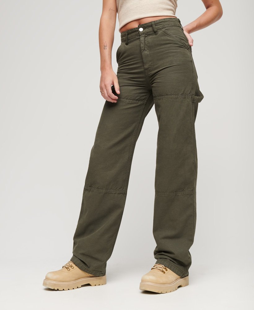 szerokie spodnie carpenter w kolorze ciemnego khaki