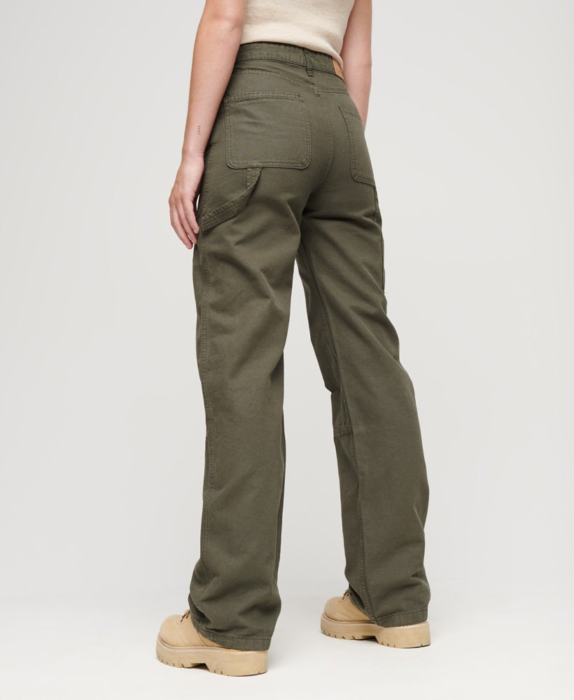 szerokie spodnie carpenter w kolorze ciemnego khaki