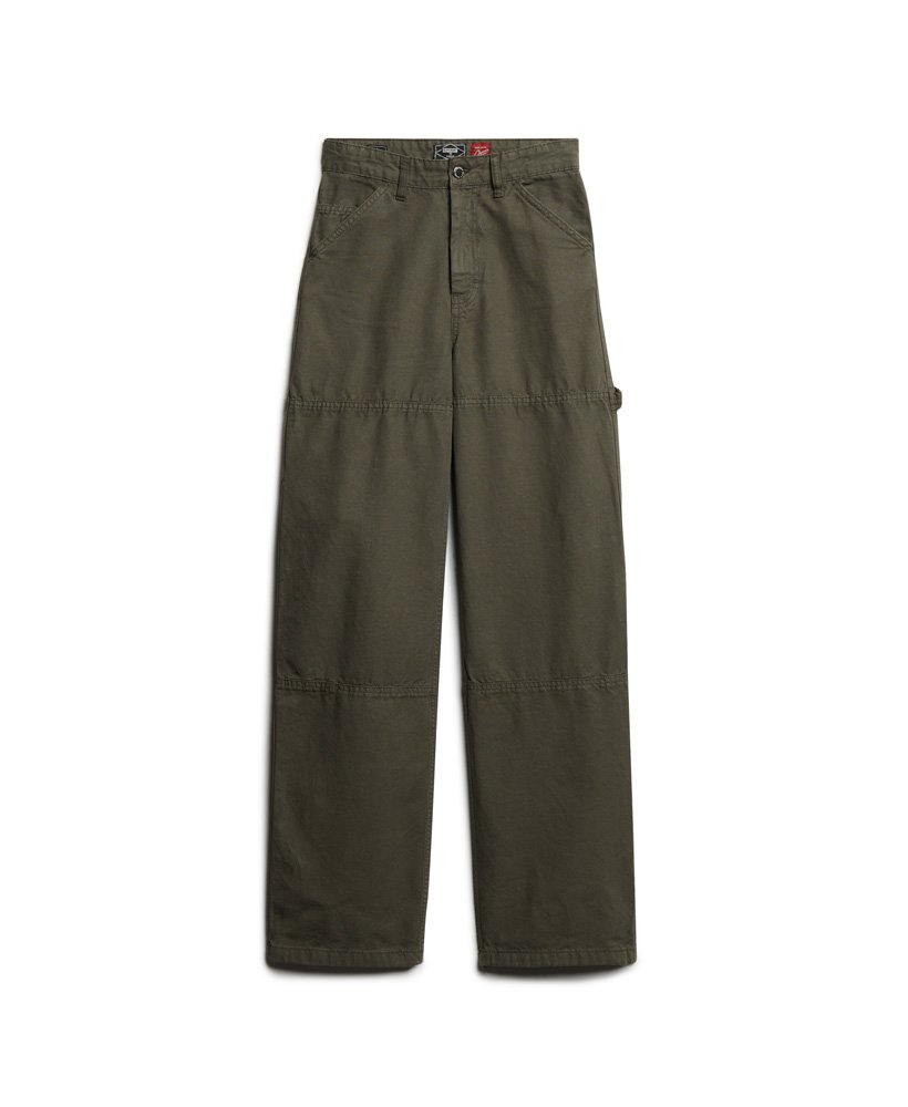 szerokie spodnie carpenter w kolorze ciemnego khaki