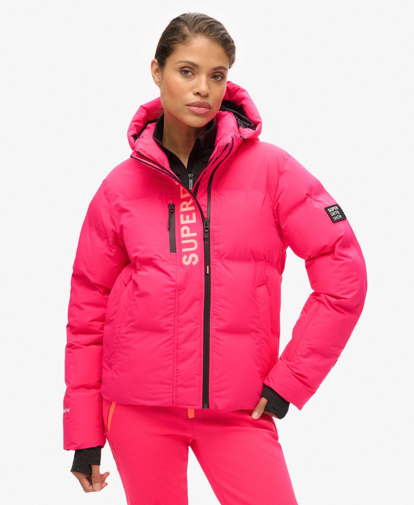 kurtka narciarska z kapturem boxy puffer w kolorze hyper fire pink