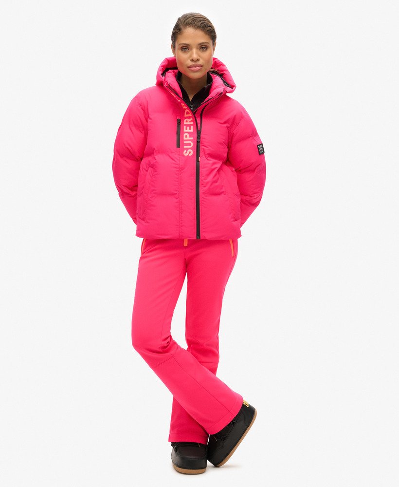 kurtka narciarska z kapturem boxy puffer w kolorze hyper fire pink