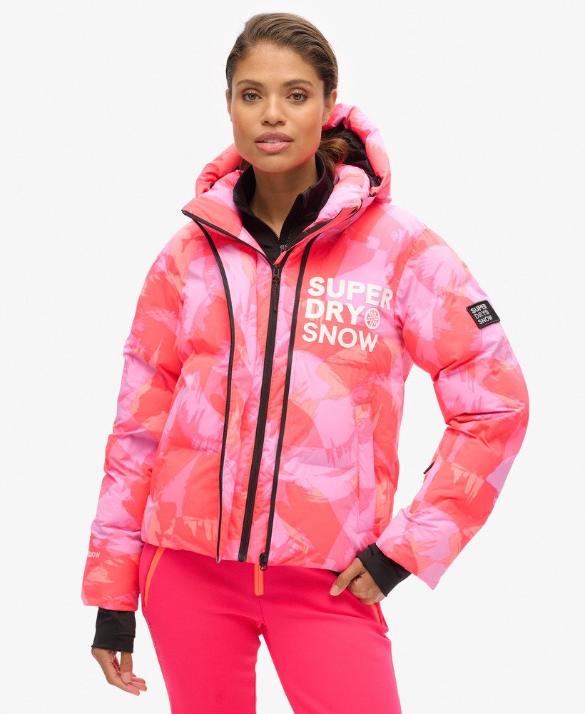 kurtka narciarska z kapturem boxy puffer w kolorze brush camo coral