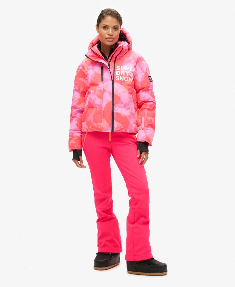 kurtka narciarska z kapturem boxy puffer w kolorze brush camo coral
