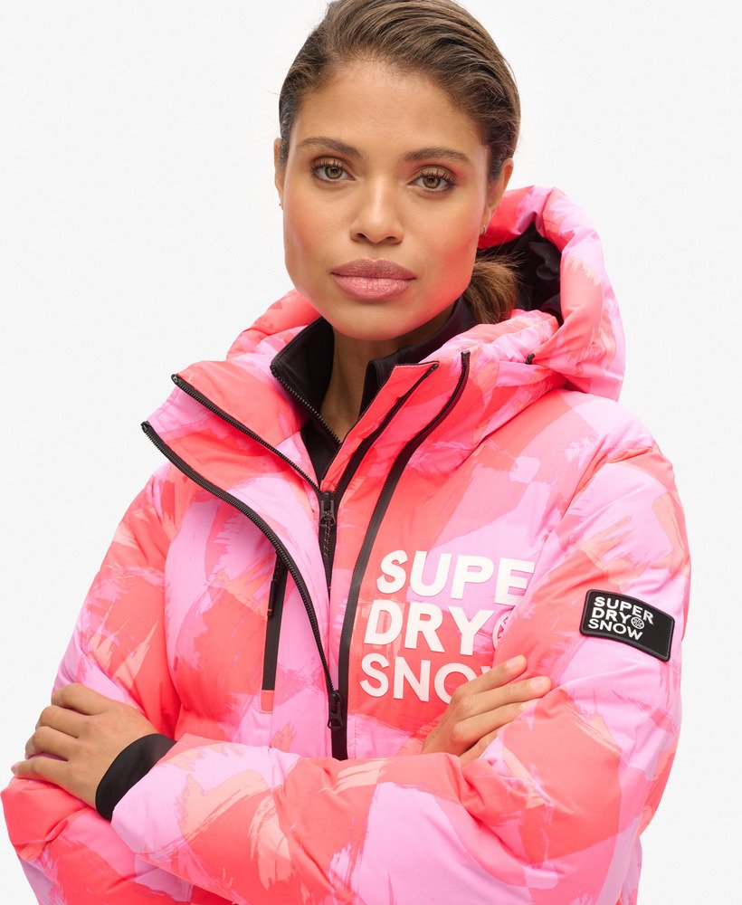 kurtka narciarska z kapturem boxy puffer w kolorze brush camo coral