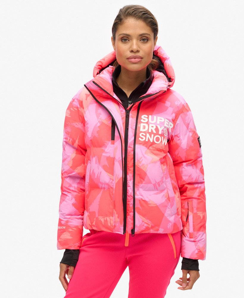 kurtka narciarska z kapturem boxy puffer w kolorze brush camo coral