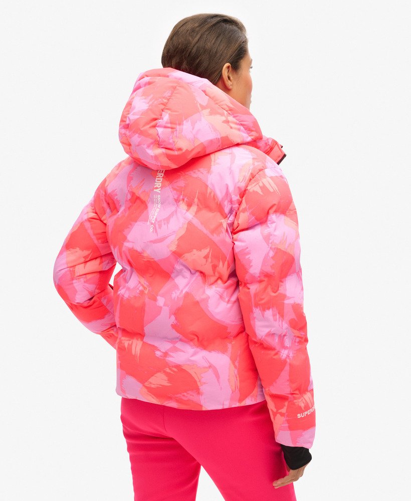 kurtka narciarska z kapturem boxy puffer w kolorze brush camo coral
