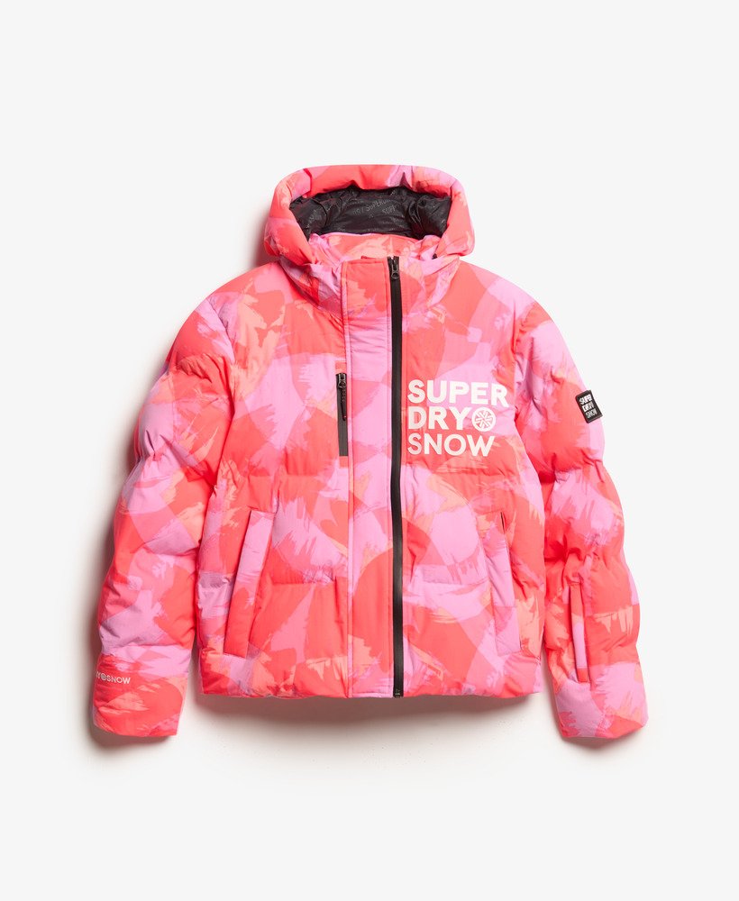 kurtka narciarska z kapturem boxy puffer w kolorze brush camo coral