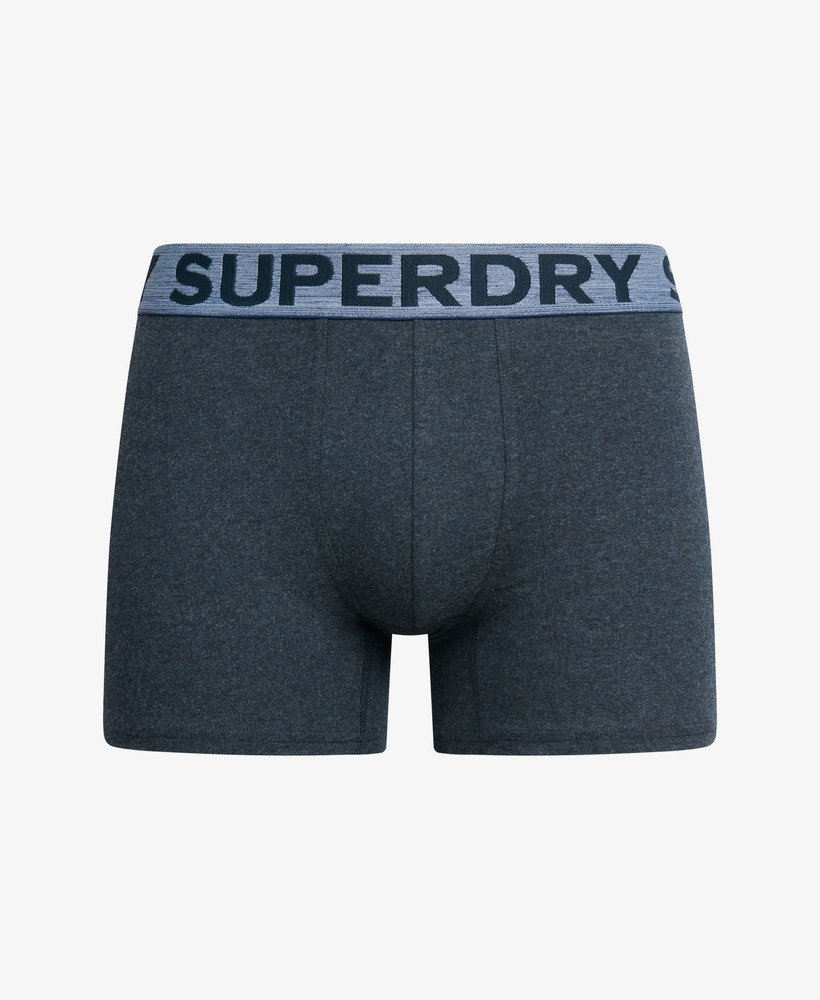 trzy pary bawełnianych bokserek z bawełny organicznej w kolorze frosted navy gritdark indigo marlnavy marl